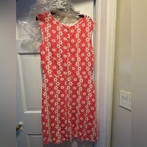 Elegant Coral and White Floral Dress